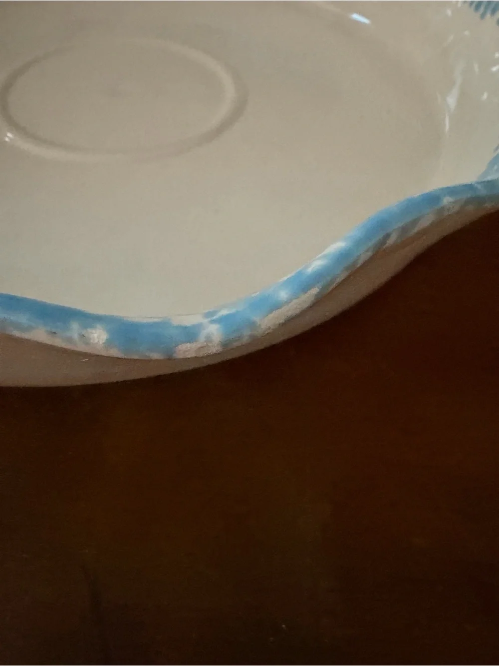 Ceramic Scalloped Serving Platter with Matching Dip Bowl - Blue and White